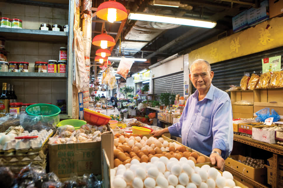 Stallholder sells different kinds of egg in Hin Keng Market.